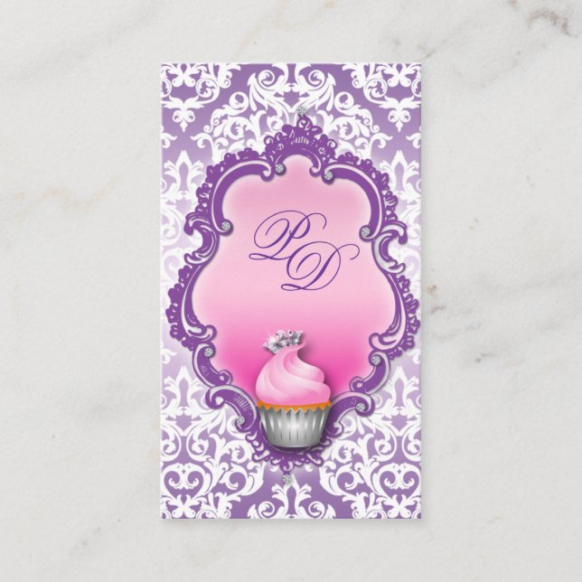 Affärskortet Retro Damask Rosa Lila Visitkort (Framsida)