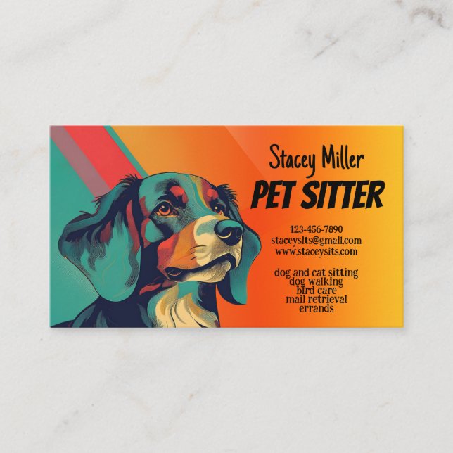 Affärskortet Retro Färg Hund Pet Sitta Visitkort (Framsida)