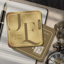 Affärskortet Retro Monogram Metallic Guld Square