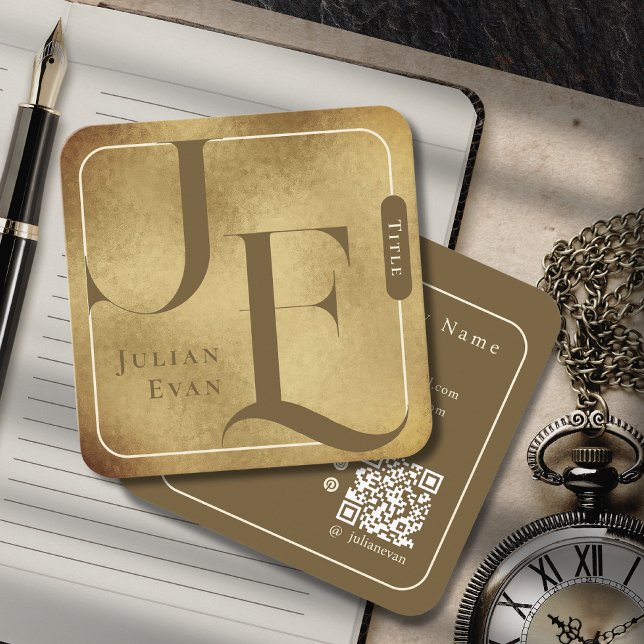 Affärskortet Retro Monogram Metallic Guld Square Fyrkantigt Visitkort (Skapare uppladdad)