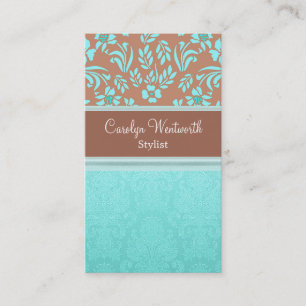 Affärskortet Robins Egg Blue och Brown Damask Visitkort