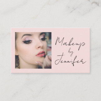 Affärskortet  Rosa Black Script Photo Makeup Visitkort