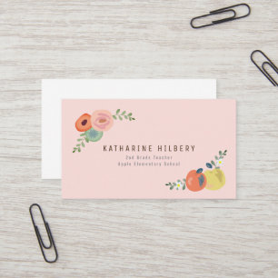 Affärskortet rosa Blommigt Ro & Apples Lärare Visitkort