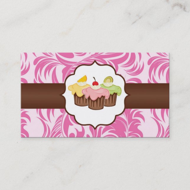 Affärskortet rosa & Brown Blommigt Kopp Cake Baker Visitkort (Framsida)