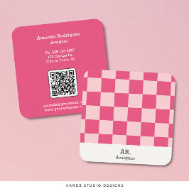 Affärskortet rosa Checkated Square Designer Fyrkantigt Visitkort