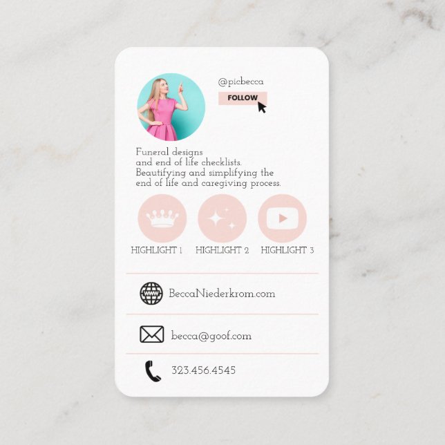 Affärskortet rosa Cute QR-kodfoto Visitkort (Baksida)