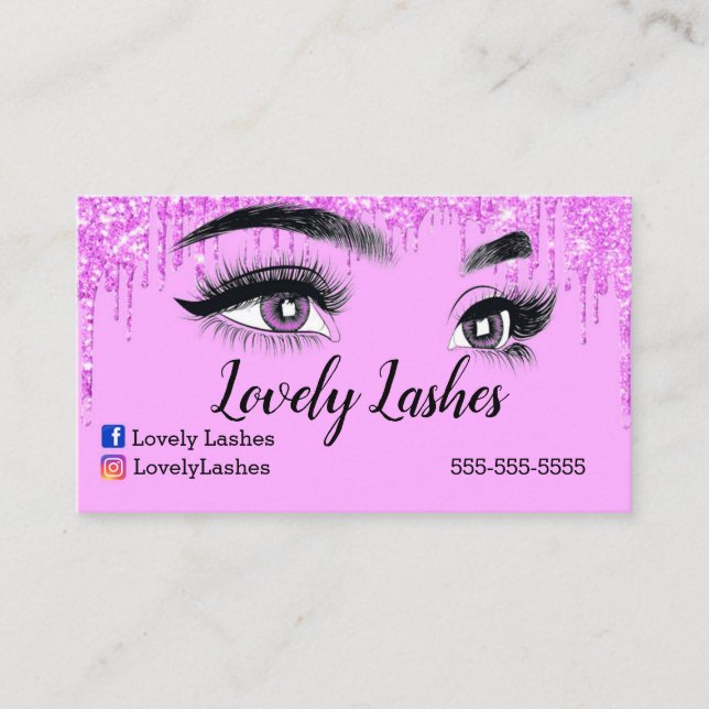  Affärskortet rosa Lash Glittery Visitkort (Framsida)