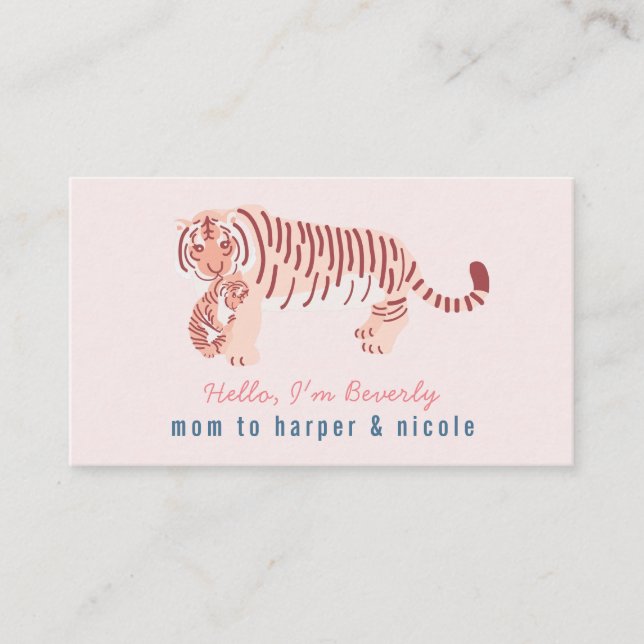 Affärskortet rosa Mamma Tiger & Unge Mamma (Framsida)