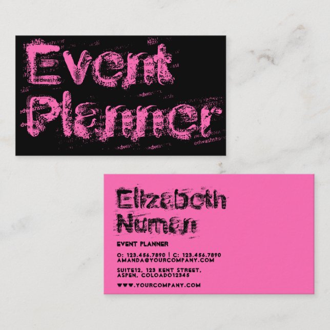 Affärskortet rosa och svart Grunge Typography Visitkort (Fram/baksida)