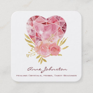 Affärskortet Ruby Heart and Flowers Square Fyrkantigt Visitkort