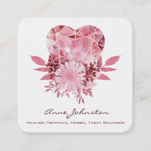 Affärskortet Ruby Heart and Flowers Square Fyrkantigt Visitkort