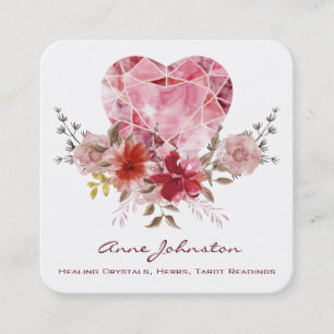 Affärskortet Ruby Heart and Flowers Square Fyrkantigt Visitkort