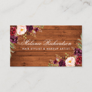 Affärskortet Rustic Burgundy Blommigt Wood Tidsbeställning Kort