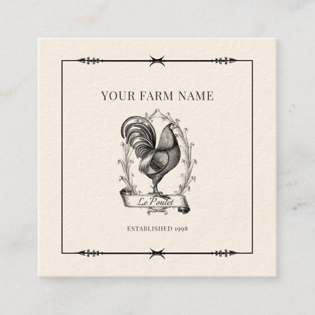 Affärskortet Rustic Chicken Farm Logotyp Square Fyrkantigt Visitkort (Framsida)
