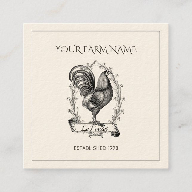 Affärskortet Rustic Chicken Farm Logotyp Square Fyrkantigt Visitkort (Framsida)