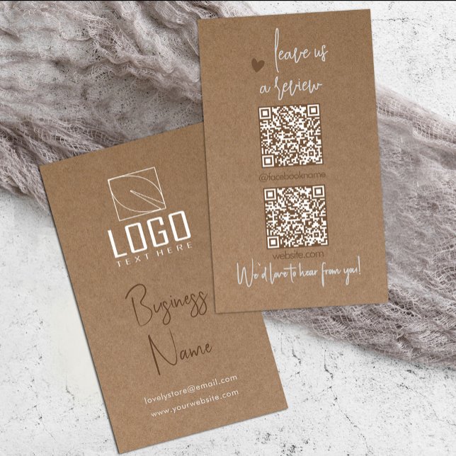 Affärskortet Rustic Kraft pappert QR-kod Visitkort (Rustic Kraft paper QR Code Business Card #qrcode #addlogo #zazzlemade #twoqrcode #socialmedia)