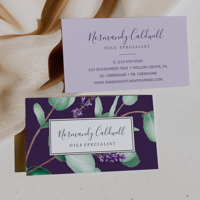 Affärskortet Rustic Lavender & Eucalyptus Lila Visitkort (Skapare uppladdad)