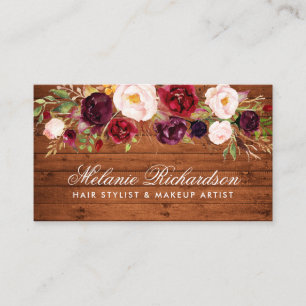 Affärskortet Rustic Wood Burgundy Blommigt Tidsbeställning Kort