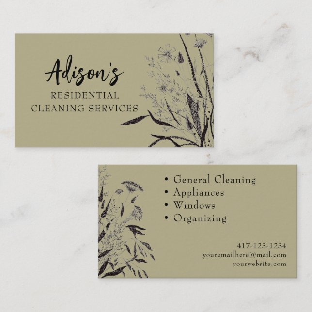 Affärskortet Sage Grönt Wildblomma Visitkort (Fram/baksida)