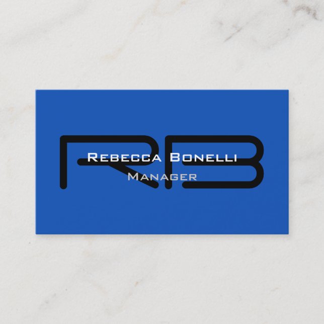 Affärskortet Sapphire Blue Black Monogram Manager Visitkort (Framsida)
