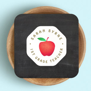 Affärskortet School Teacher Red Apple Chalkboard Fyrkantigt Visitkort