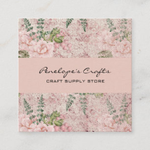 Affärskortet Shabby Rosa Blommigt Square Fyrkantigt Visitkort