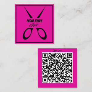 Affärskortet shock rosa fyrkantig Stylist med QR-k Fyrkantigt Visitkort