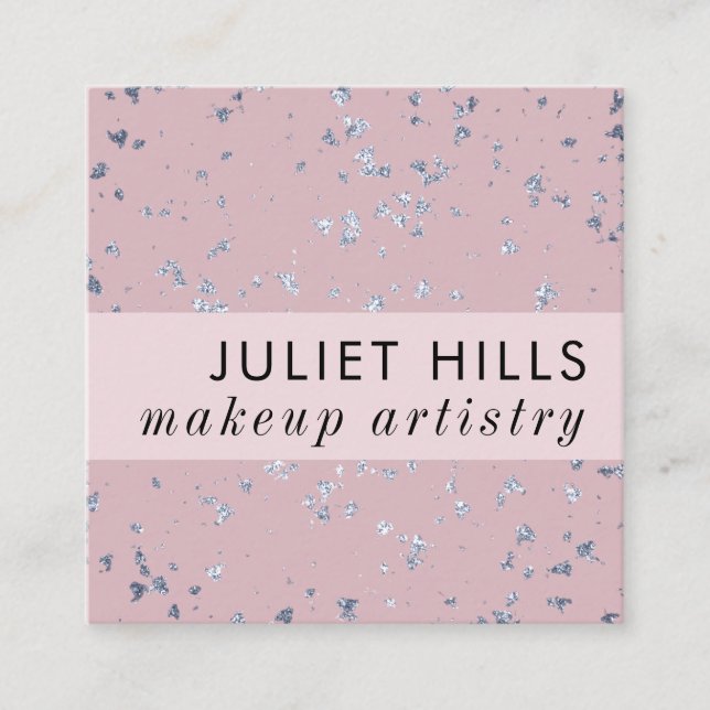Affärskortet Silver Flakes och  Rosa Square Fyrkantigt Visitkort (Framsida)