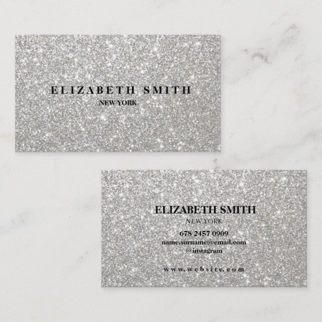 Affärskortet silver Glitter Struktur Visitkort (Fram/baksida)