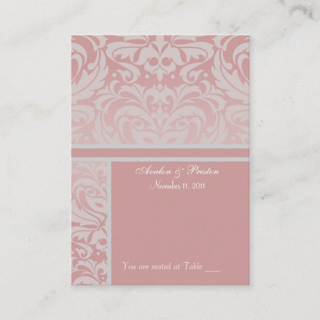 Affärskortet silver och Rosa Damask Bord Placeringskort (Framsida)