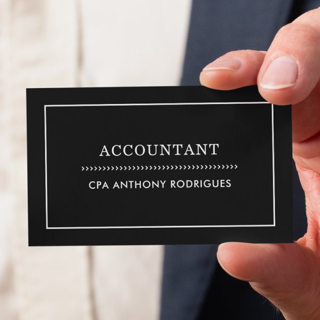 Affärskortet Simple Accountant Black Visitkort (Front of card shown in 3.5 x 2.0 inch, customize the back  with your name, phone, email, address.)
