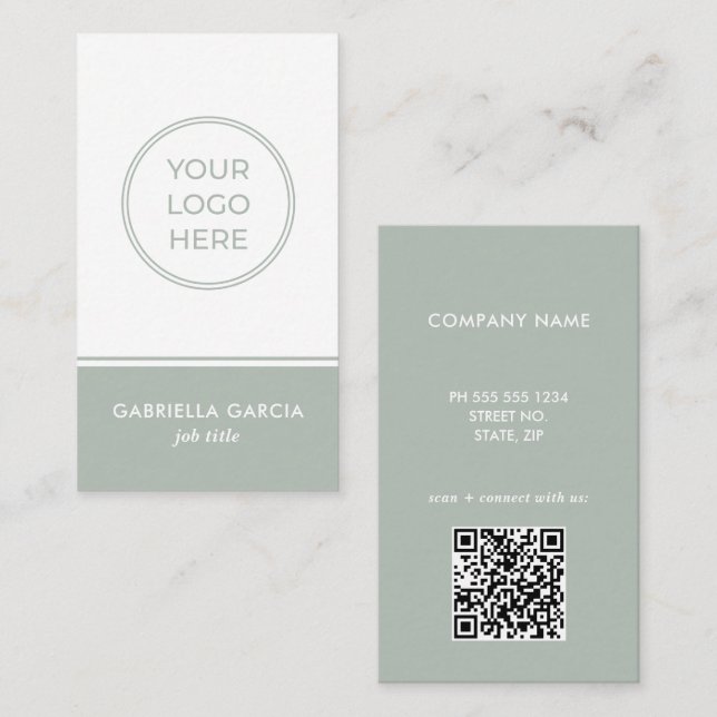 Affärskortet Skannningsbar QR-kod för Sage Grönt L Visitkort (Fram/baksida)