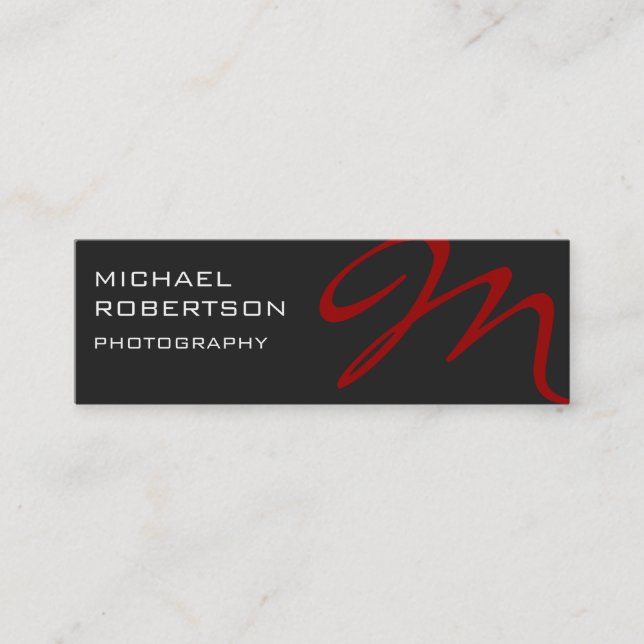 Affärskortet Slim Red Grått Monogram Photographer Mini Visitkort (Framsida)
