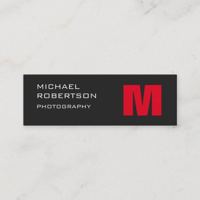 Affärskortet Slim Red Grått Monogram Photographer Mini Visitkort (Framsida)