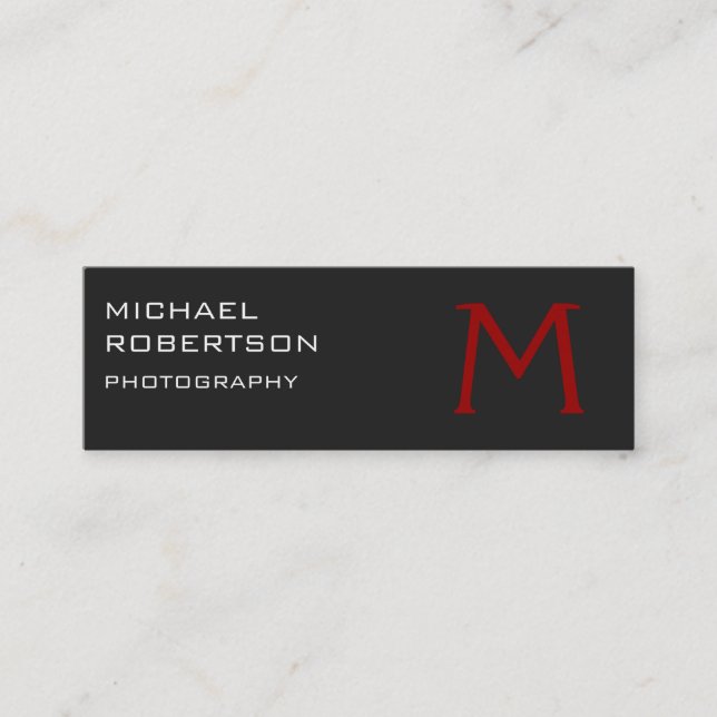 Affärskortet Slim Red Grått Monogram Photographer Mini Visitkort (Framsida)