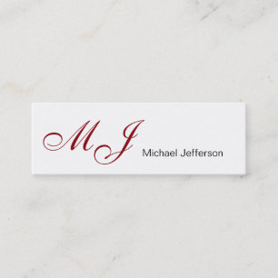 Affärskortet smala Monogram White Red Script Mini Visitkort