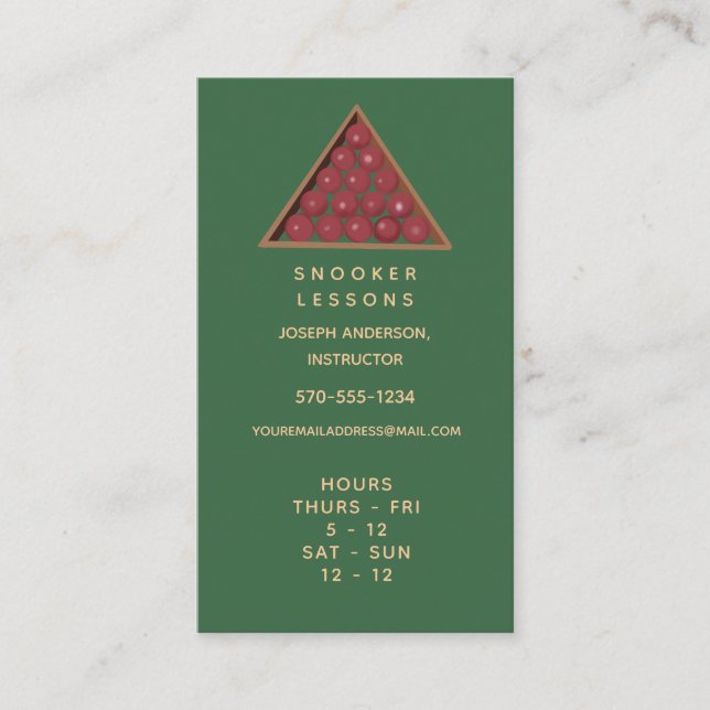 Affärskortet Snooker Lessons med timmar Visitkort (Framsida)