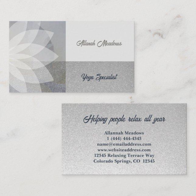 Affärskortet Soothing White Lotus Yoga Meditation  Visitkort (Fram/baksida)