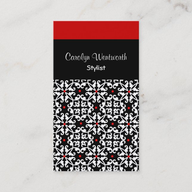 Affärskortet söt Black, white och Red Damask Visitkort (Framsida)