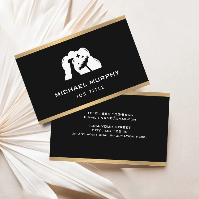 Affärskortet Städning i guldolja Ram Visitkort (Gold Foil Frame Cleaning Services Business Card
)