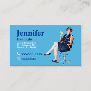 Affärskortet Stylist Blue Photo med QR-kod Visitkort