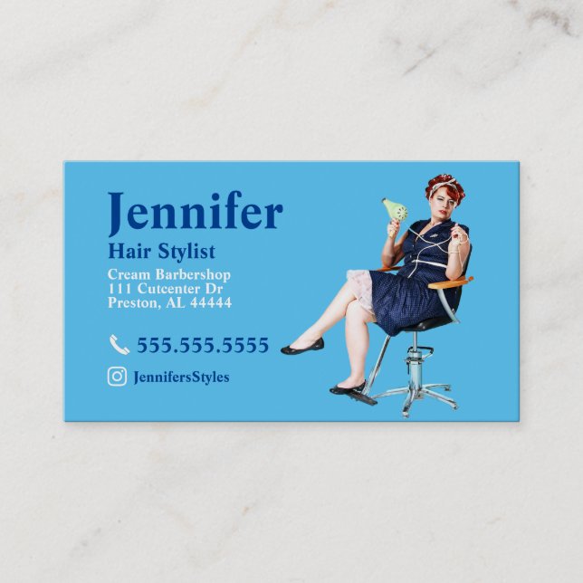 Affärskortet Stylist Blue Photo med QR-kod Visitkort (Framsida)