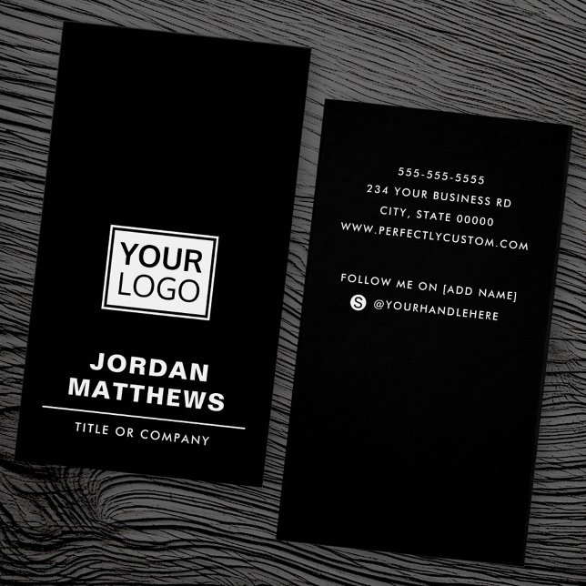 Affärskortet Svart add logotyp social media lodrät Visitkort (Black add logo social media vertical business card)