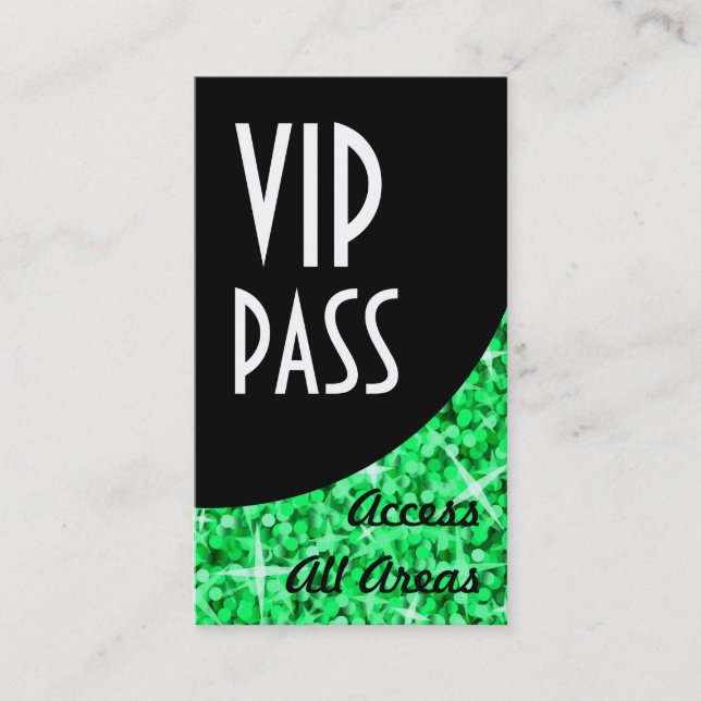 Affärskortet Svart kurva i Glitz-Grönten VIP Pass Visitkort (Framsida)