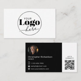 Affärskortet Svartvit Logotyp - foto QR-kod Visitkort