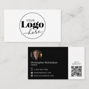 Affärskortet Svartvit Logotyp - foto QR-kod Visitkort
