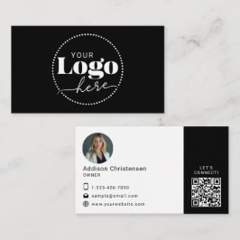 Affärskortet Svartvit Logotyp - foto QR-kod Visitkort
