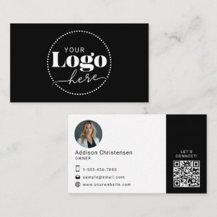 Affärskortet Svartvit Logotyp - foto QR-kod Visitkort