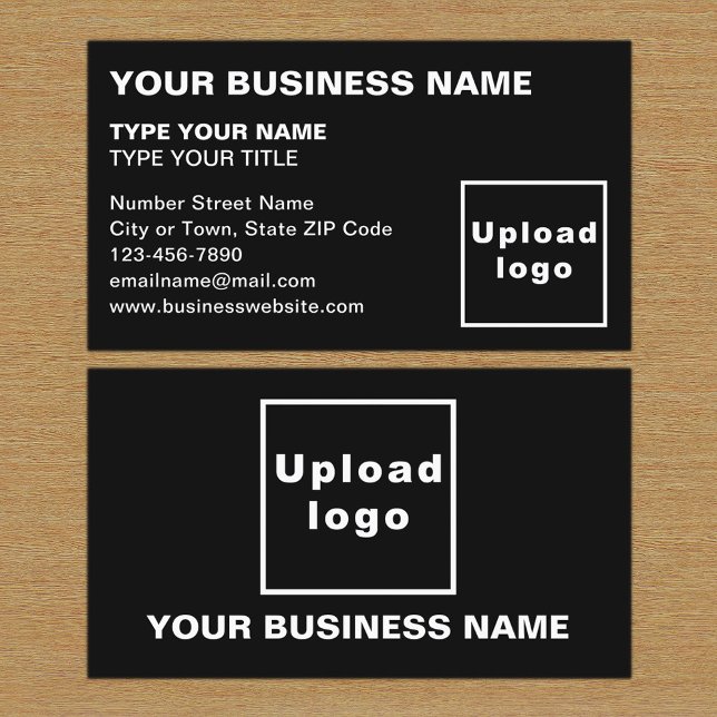 Affärskortet Svartvitt för lämnat justerade texter Visitkort (The front and back of the black business card)