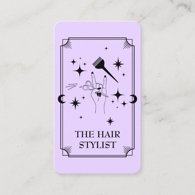 Affärskortet Tarot Card Hair Stylist Celestial Visitkort (Framsida)